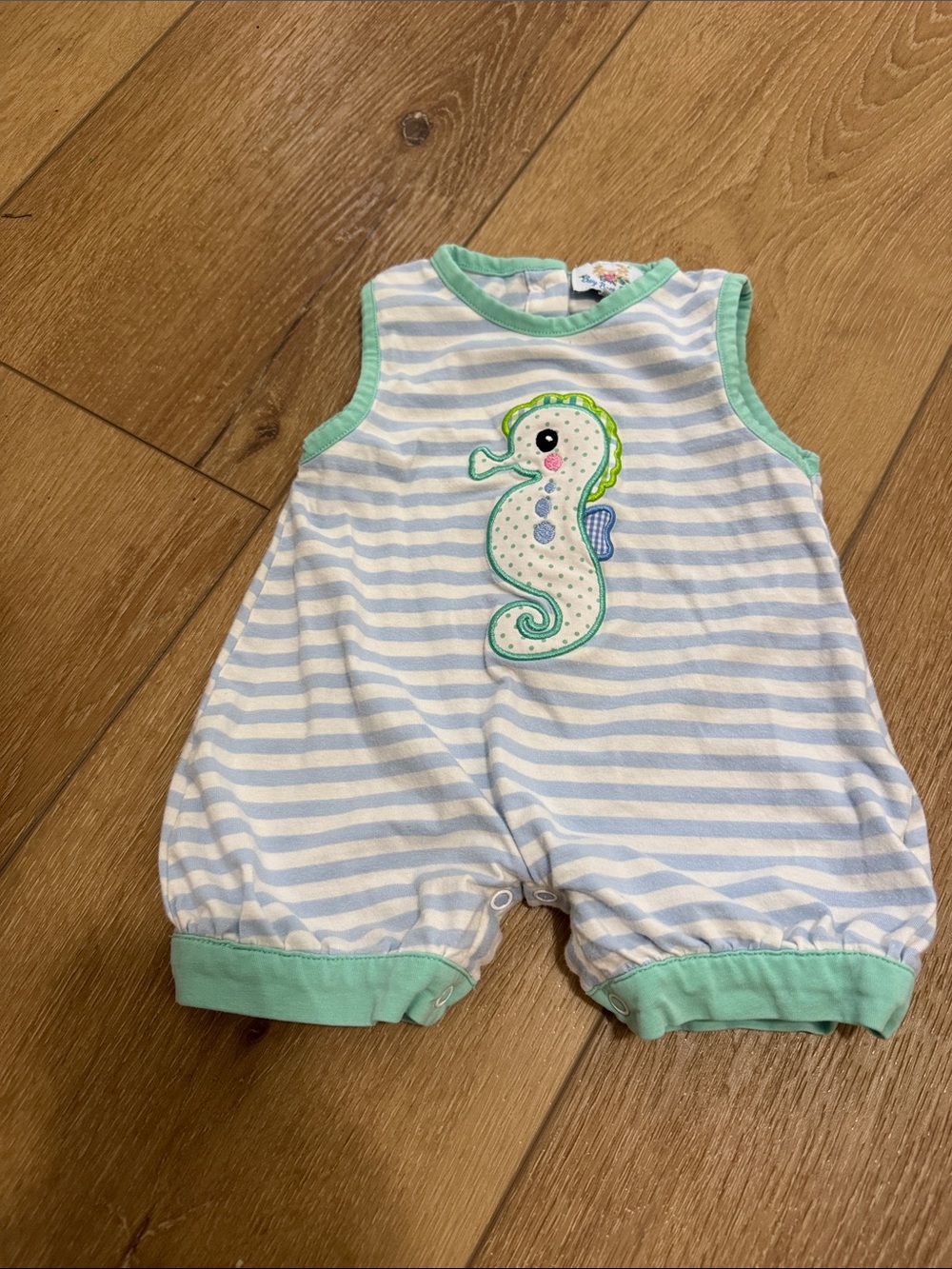 Striped Seahorse Romper in Light Blue and Mint - Baby One-Piece